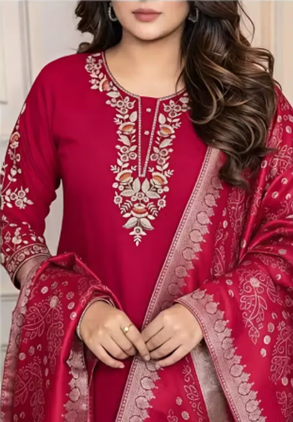 Red_Rayon_Straight_Embroidered_Kurta_Set_For_Women
