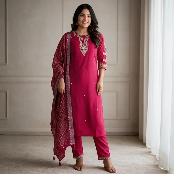 Red_Rayon_Straight_Embroidered_Kurta_Set_For_Women