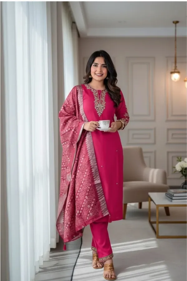 Red_Rayon_Straight_Embroidered_Kurta_Set_For_Women