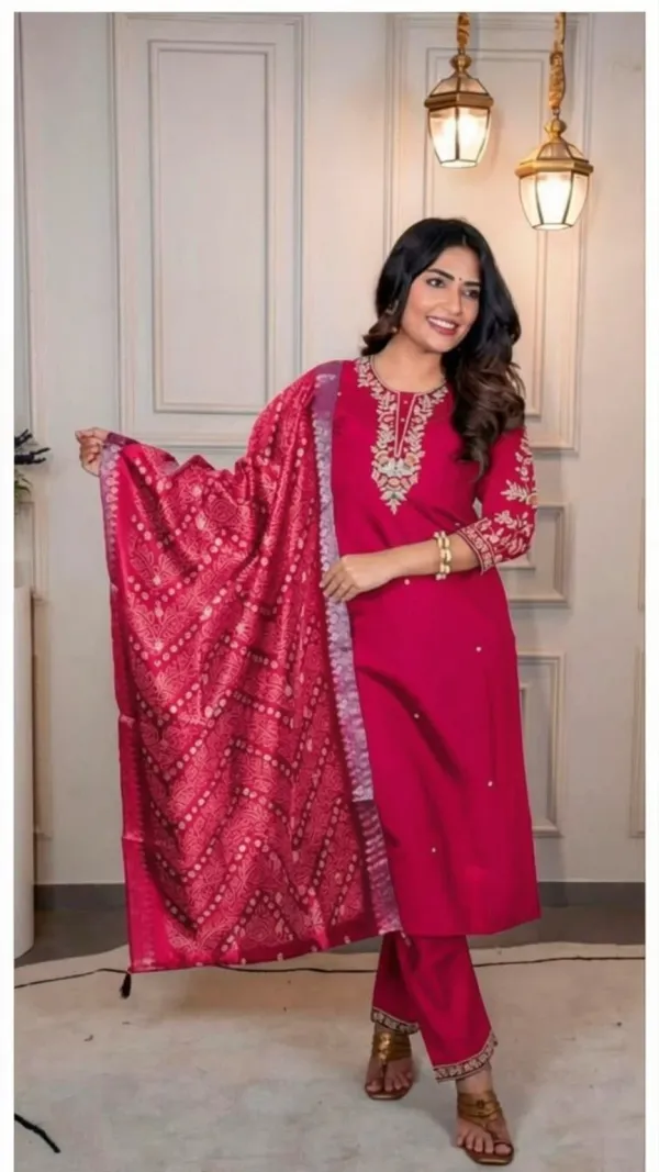 Red_Rayon_Straight_Embroidered_Kurta_Set_For_Women