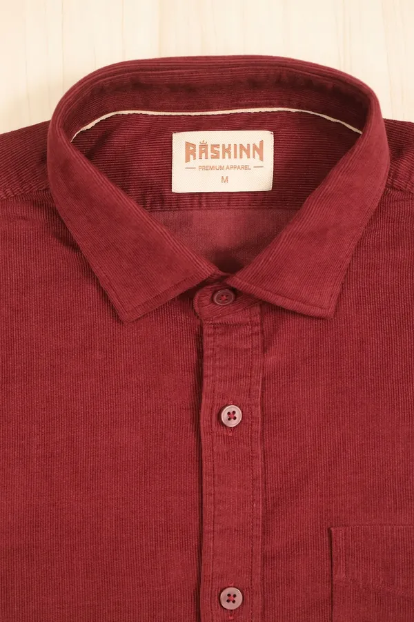 Maroon_Corduroy_Regular_Fit_Kurta_For_Men