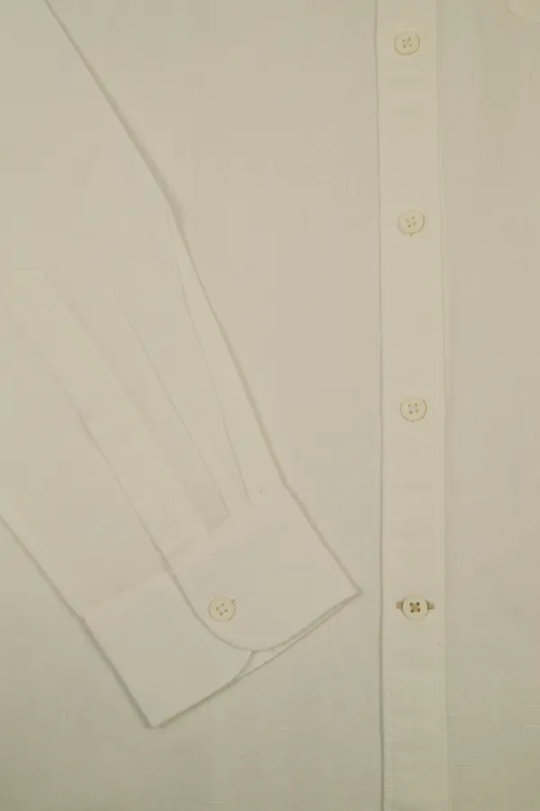 White_Cotton_Linen_Long_Sleeve_Button-Down_Shirt_For_Men