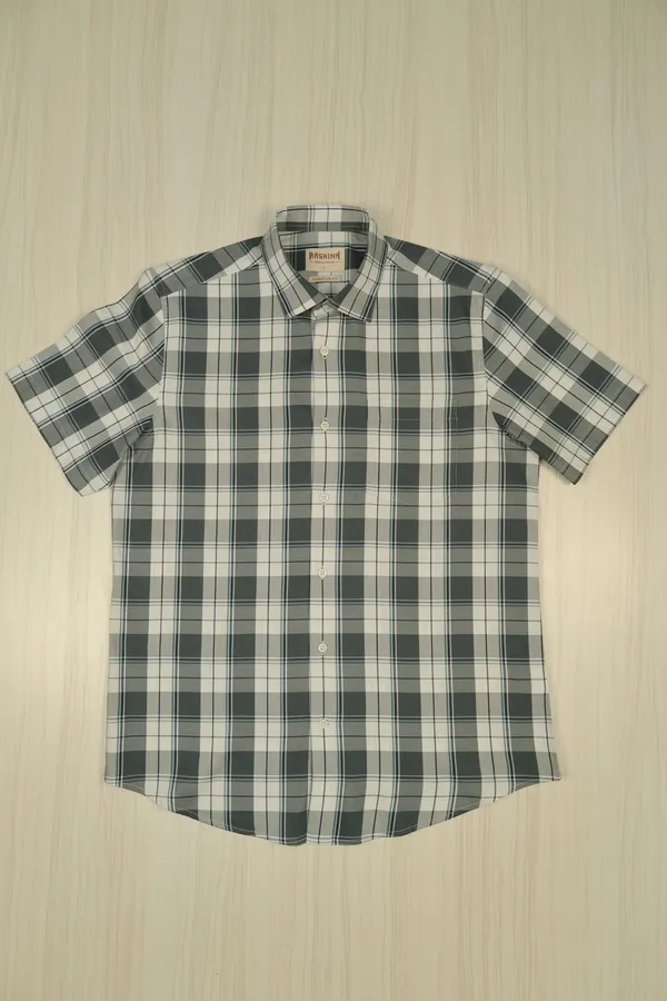 Grey_Cotton_Plaid_Short_Sleeve_Shirt_For_Men