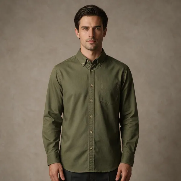 Olive_Cotton_Casual_Long_Sleeve_Shirt_For_Men