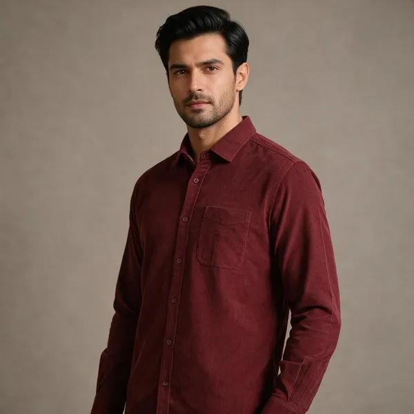Maroon_Corduroy_Regular_Fit_Kurta_For_Men