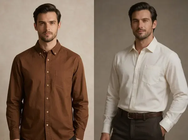 White_Cotton_Linen_Long_Sleeve_And_Brown_Cotton_Full_Sleeve_Button-Down_Shirt_For_Men_Pack_Of_2