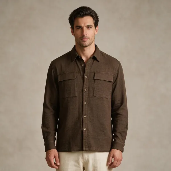 Brown_Cotton_Textured_Utility_Shacket_For_Men