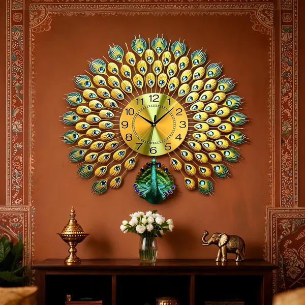 Quxis_Metallic_Peacock_Decorative_Wall_Clock