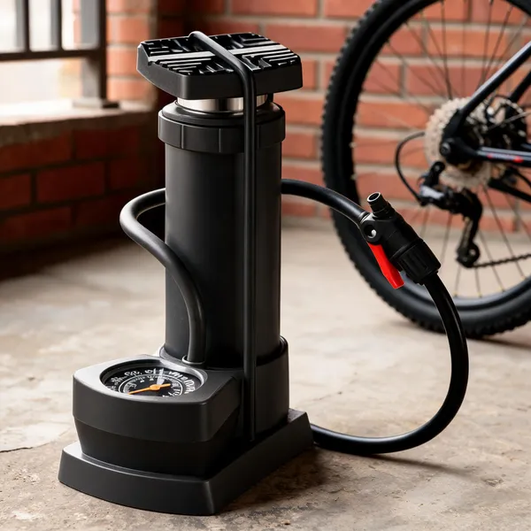 Quxis_Black_Dual_Valve_Floor_Air_Pump_With_Pressure_Gauge