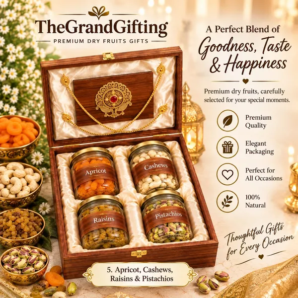 TheGrandGift_Royal_Heritage_Diwali_Dry_Fruit_Gift_Box_4_jars_Apricot,_Cashews,_Raisins,_Pistachios_with_Swastik_Diya
