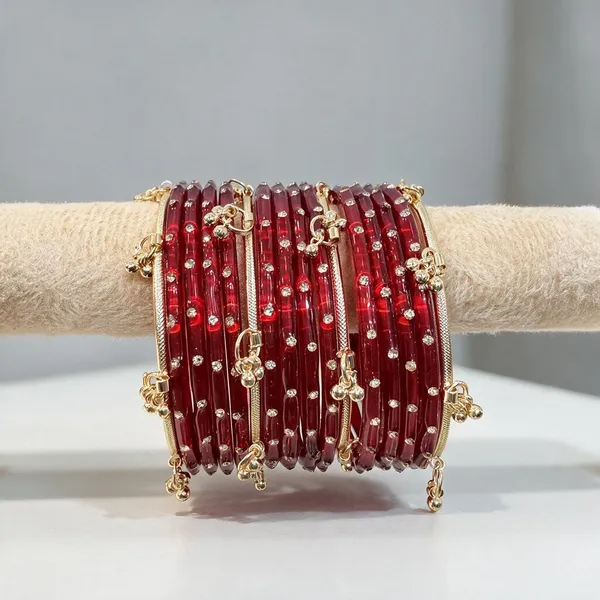 Red_Metal__And_Glass_Bangle_Set_For_Women_Set_Of_16