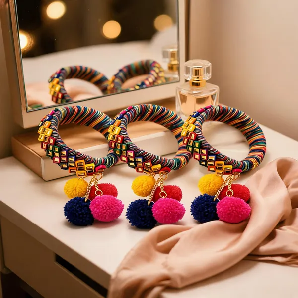 Multicolor_Wool__And_Metal_Bracelet_For_Women