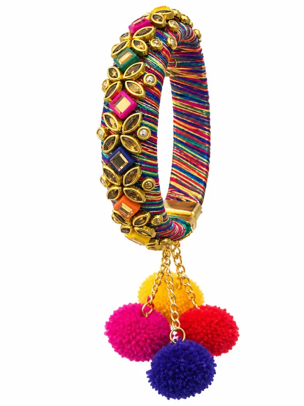 Multicolor_Wool__And_Metal_Bangle_Bracelet_For_Women