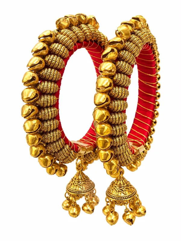 Gold__And_Red_Metal_Jhumka_Earrings_For_Women