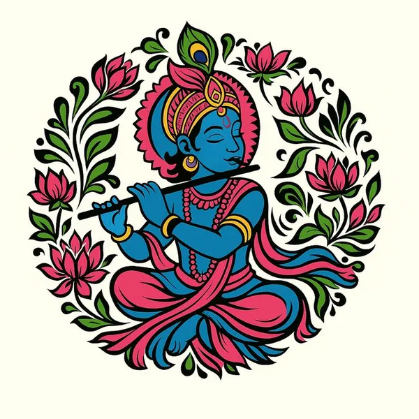 Krishna_In_Floral_Frame_Canvas_Roll