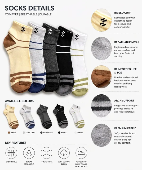 Sloxie_Men_&_Women_Self_Design,_Solid_Ankle_Length_(Pack_of_5)