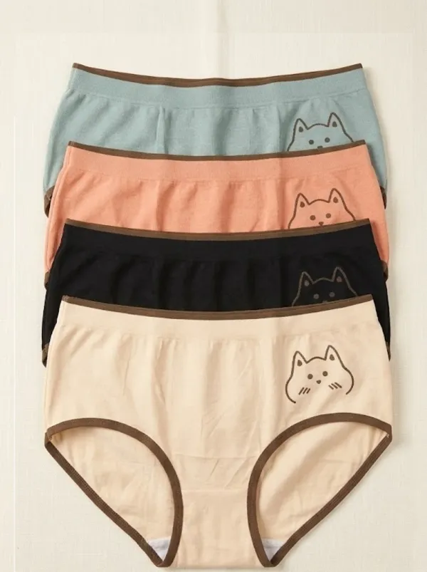 Trending_Cat_Cotton_Panties_for_Women_Pack_of_4_|_Soft_Stretch_Bikini_Briefs_|_Breathable_Mid_Rise_Hipster_Underwear_|_Cute_Printed_Ladies_Innerwear_|_Multicolour