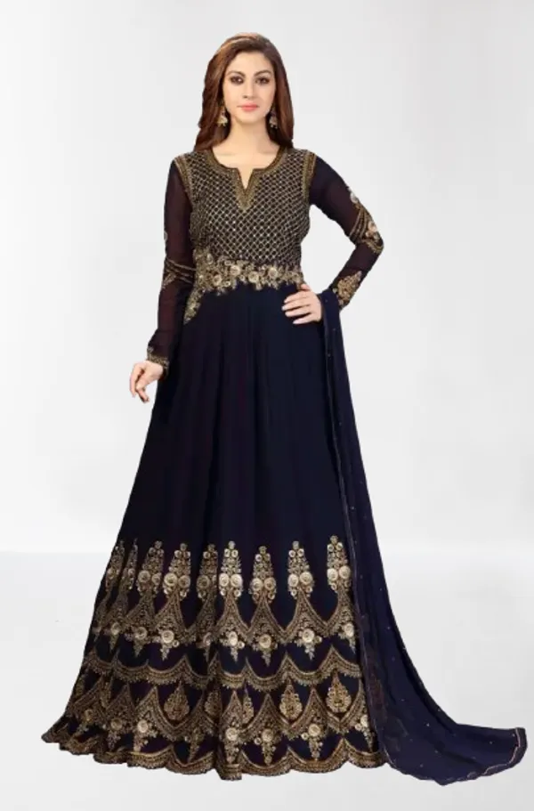 Blue_Georgette_Pleated_Anarkali_Stone_Embroidery_Kurta_Pant_Set_With_Dupatta_For_Women
