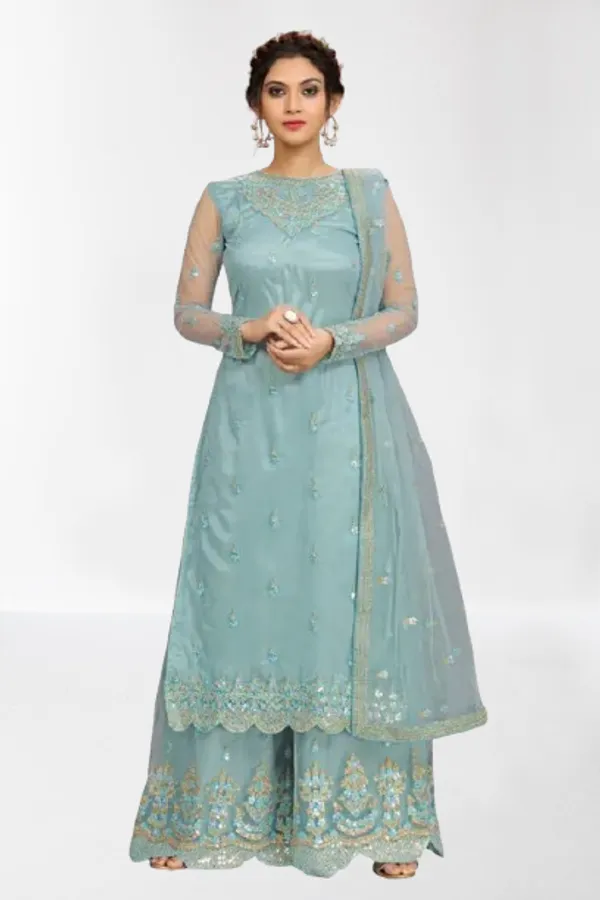 Sky_Blue_Net_Sequin_Embroidery_Straight_Kurta_Sharara_Set_With_Dupatta_For_Women