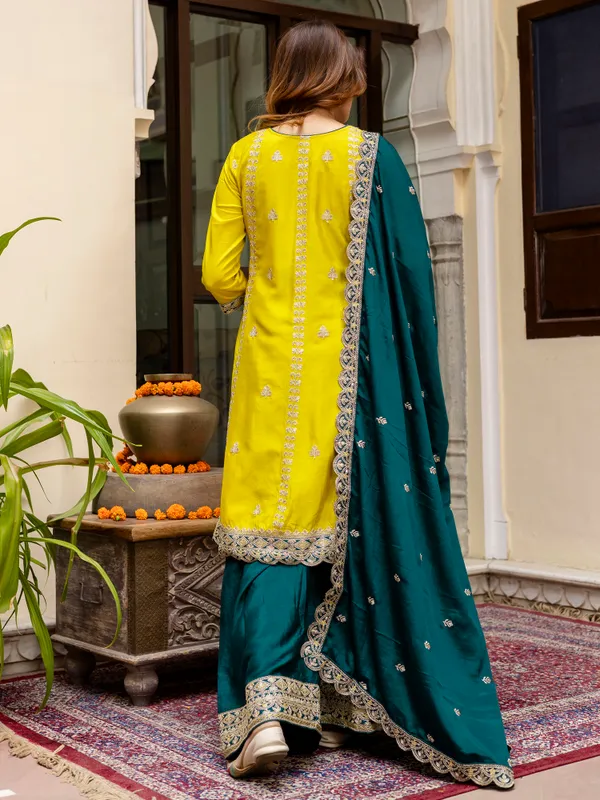 Yellow_Art_Silk_Sequin_Embroidery_A_Line_Kurta_Palazzo_Set_For_Women
