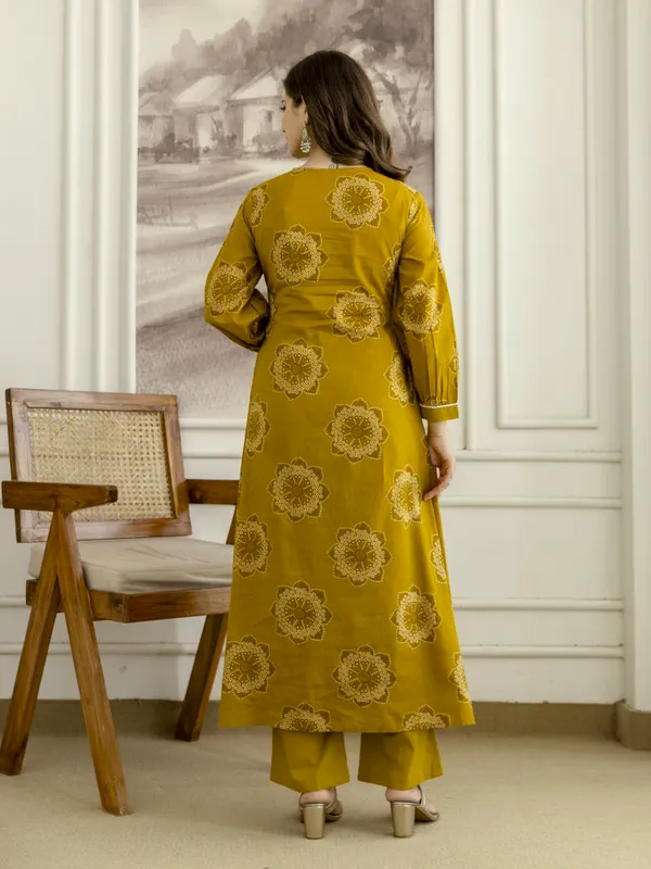 Mustard_Cotton_Floral_Hand_Block_Printed_Sequin_Embroidery_Work_A-Line_Kurta_Pant_Dupatta_Set