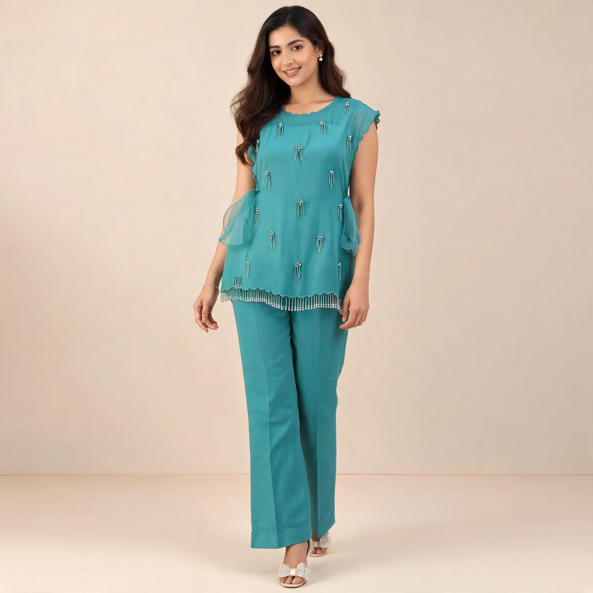 Teal_Embellished_Kurta_Set_for_Women