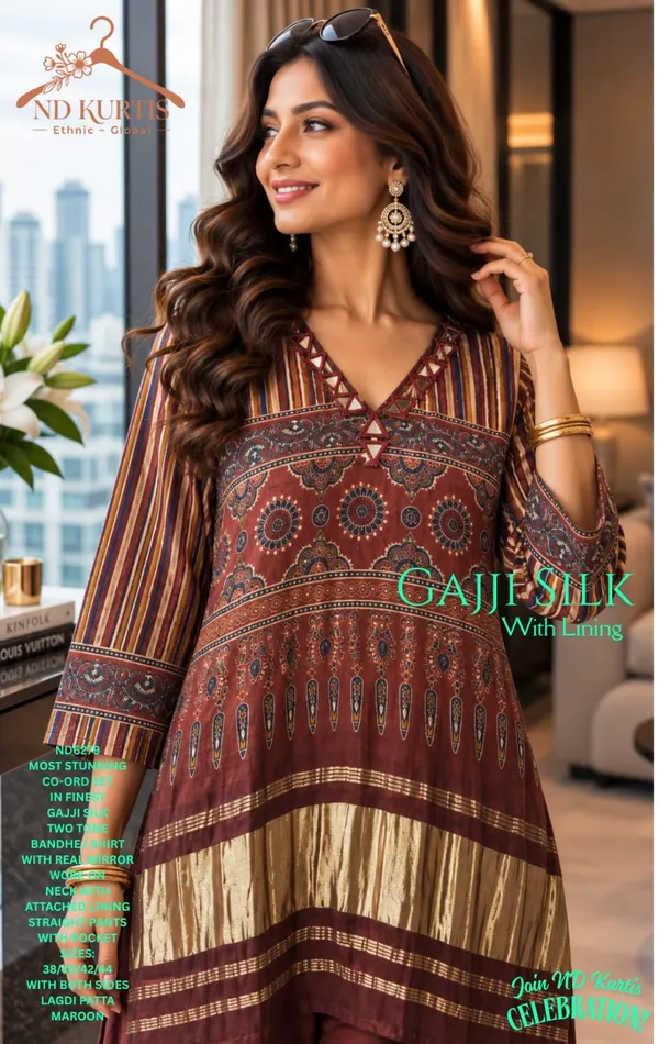 Maroon_Gaji_Silk_Straight_Fit_Co_Ord_Set_for_Women