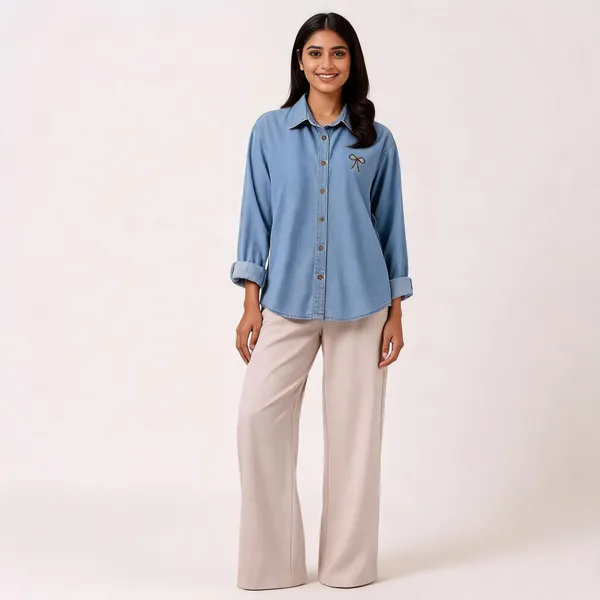 Blue_Denim_Casual_Shirt_And_Pants_Set_for_Women