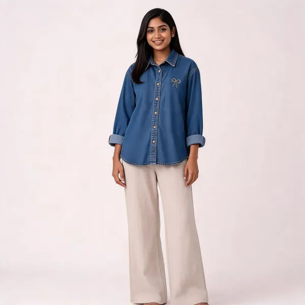 Blue_Denim_Shirt_And_White_Trousers_Co_Ord_Set_For_Women