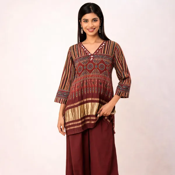 Maroon_Gaji_Silk_Straight_Fit_Co_Ord_Set_for_Women