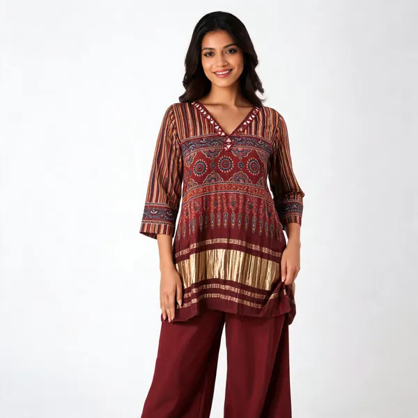 Maroon_Gaji_Silk_Straight_Fit_Co_Ord_Set_for_Women