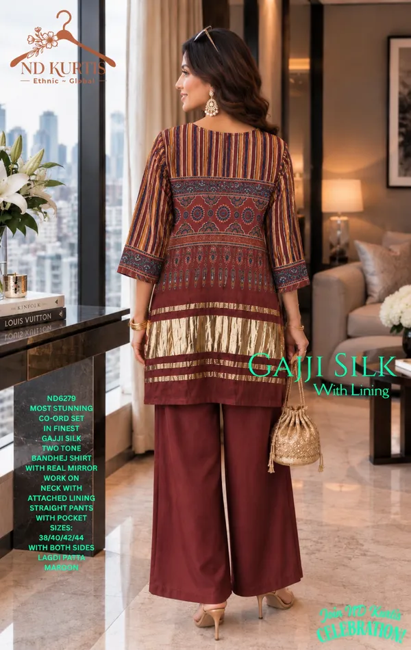 Maroon_Gaji_Silk_Straight_Fit_Co_Ord_Set_for_Women