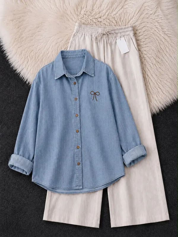 Blue_Denim_Casual_Shirt_And_Pants_Set_for_Women
