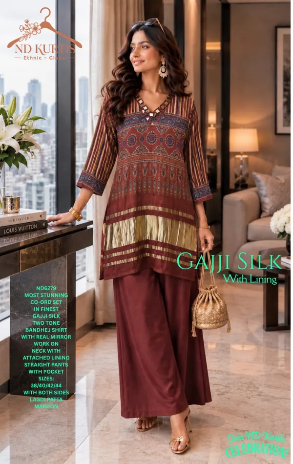 Maroon_Gaji_Silk_Straight_Fit_Co_Ord_Set_for_Women