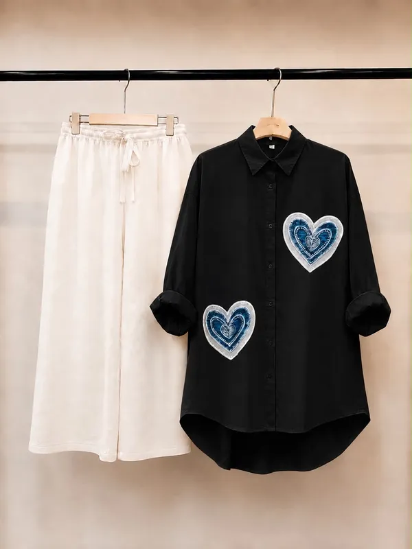 Black_Casual_Shirt_And_White_Pants_Co-Ord_Set_For_Women