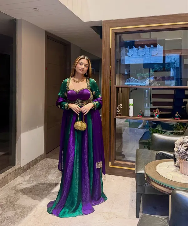 Purple_And_Green_Silk_Gown_For_Women
