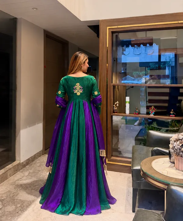 Purple_And_Green_Silk_Gown_For_Women