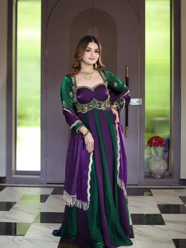 Purple_And_Green_Silk_Gown_For_Women