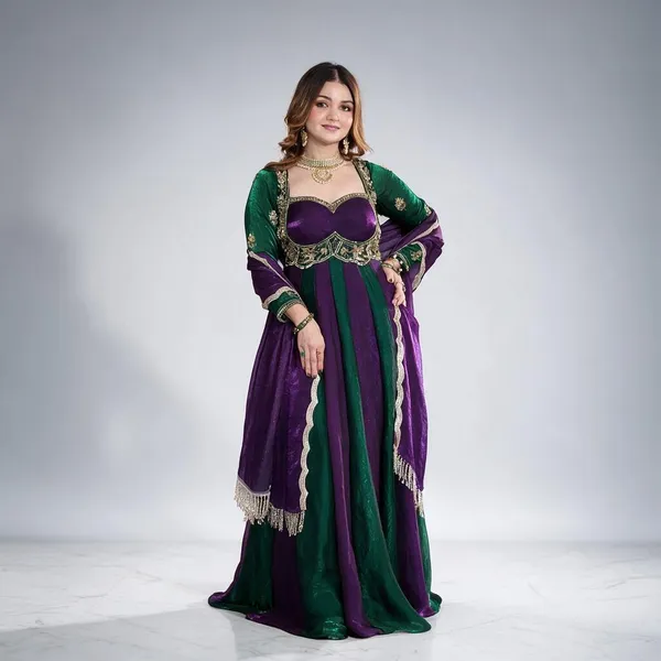 Purple_And_Green_Silk_Gown_For_Women