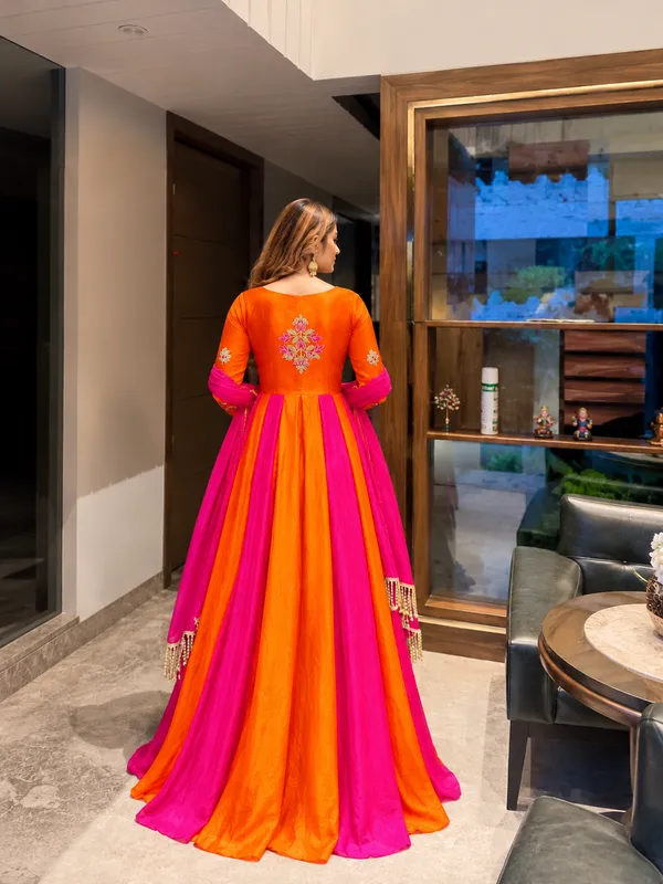 Pink_And_Orange_Silk_Gown_For_Women