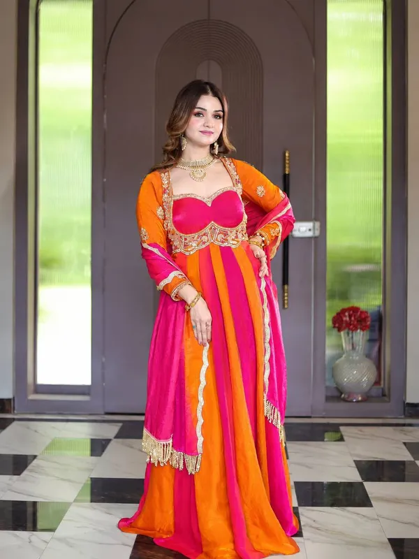 Pink_And_Orange_Silk_Gown_For_Women