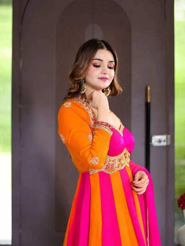 Pink_And_Orange_Silk_Gown_For_Women