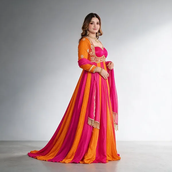 Pink_And_Orange_Silk_Gown_For_Women