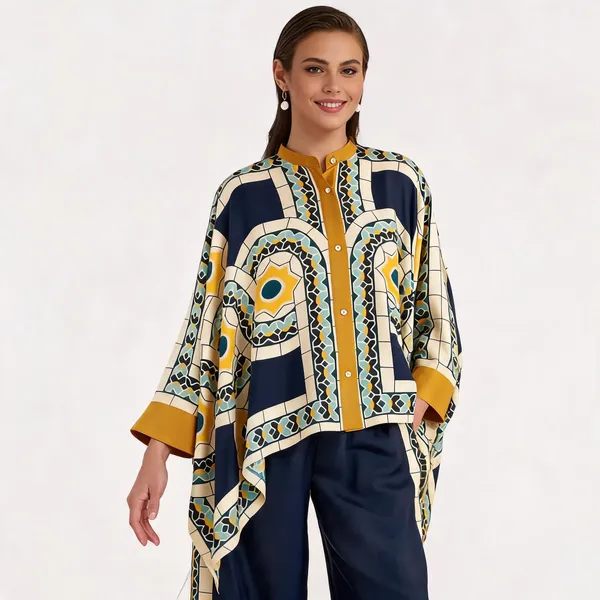 Navy_Printed_Cape_Style_Co_Ord_Set_For_Women