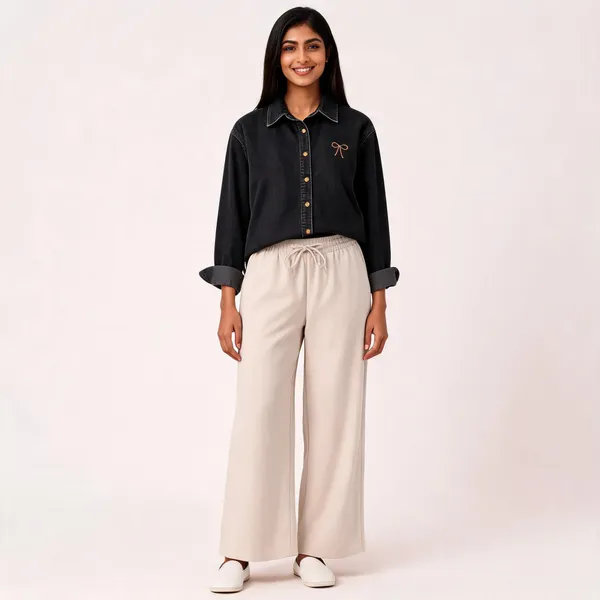 Black_Denim_Shirt_And_White_Pants_Co_Ord_Set_For_Women