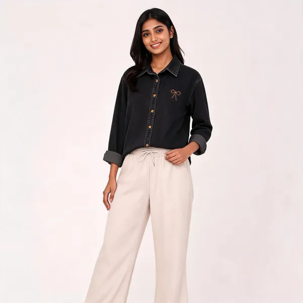 Black_Denim_Shirt_And_White_Pants_Co_Ord_Set_For_Women