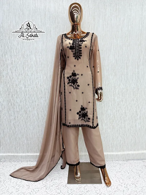 Brown_Chiffon_Handwork_Embroidered_Suit_Set_For_Women