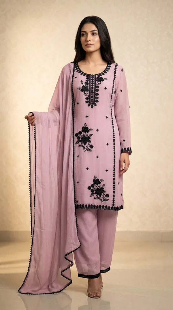 Pink_Chiffon_Handwork_Embroidered_Suit_Set_For_Women