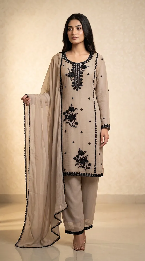 Brown_Chiffon_Handwork_Embroidered_Suit_Set_For_Women