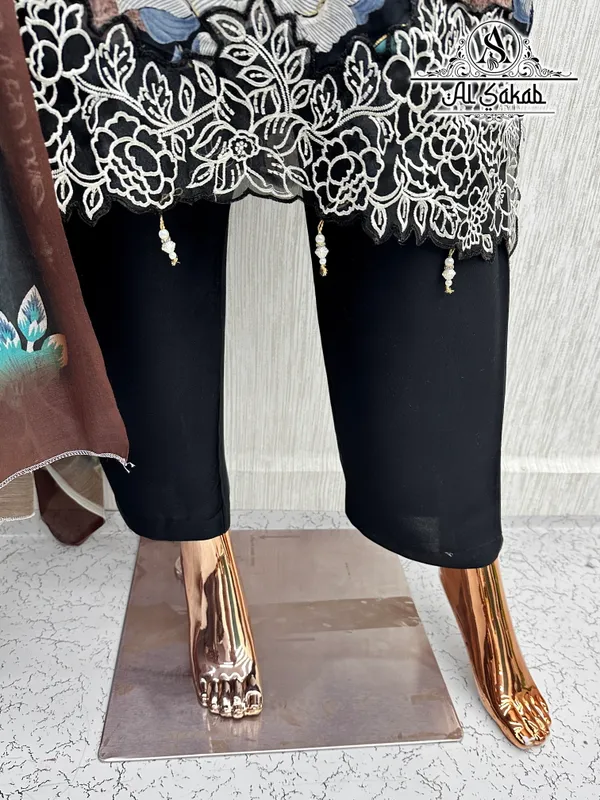 Black_Rayon_Foil_Print_Embroidered_Cutwork_Suit_Set_For_Women